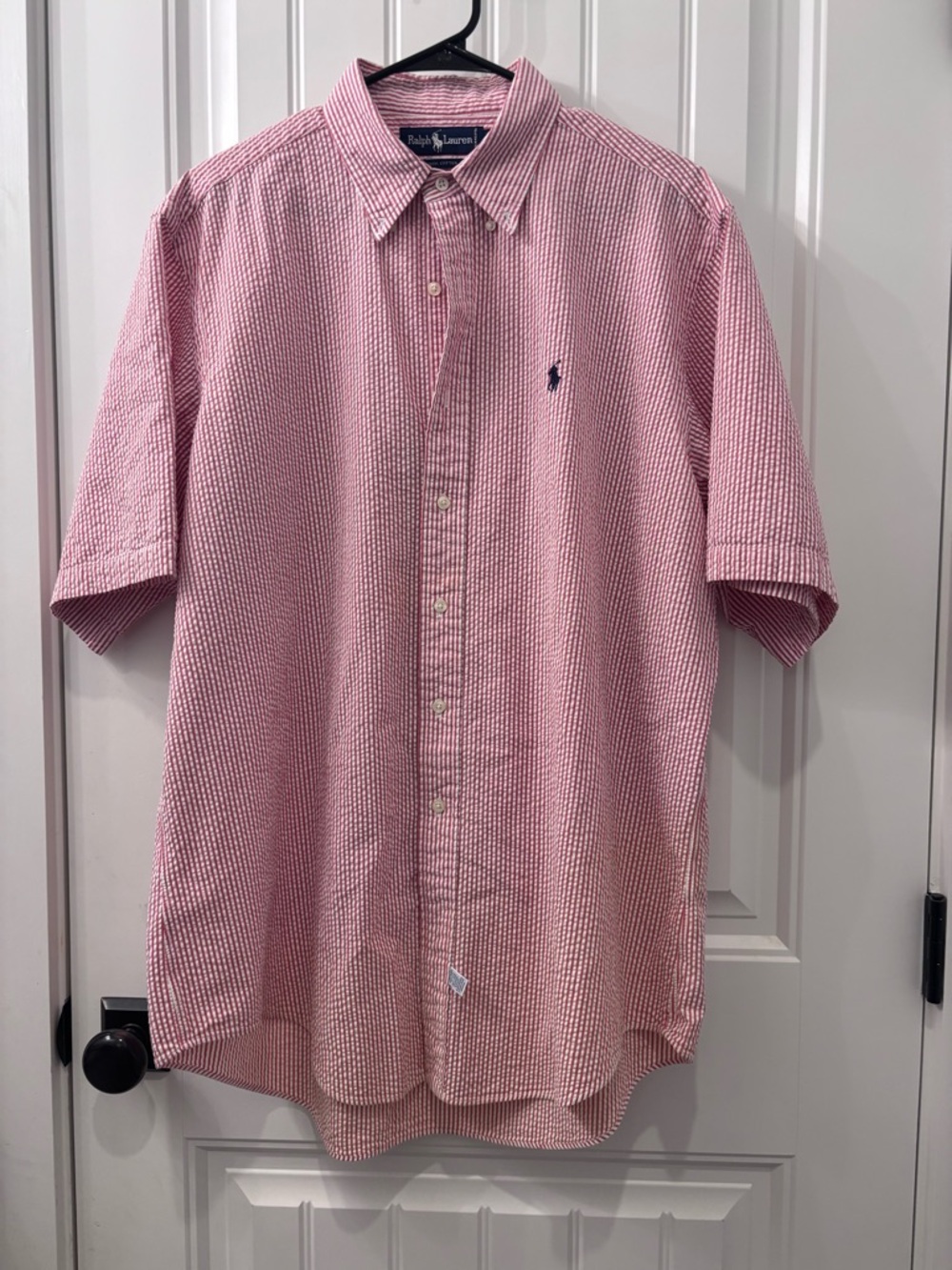 Ralph Lauren Red Seersucker Short-Sleeve Button-Down Shirt